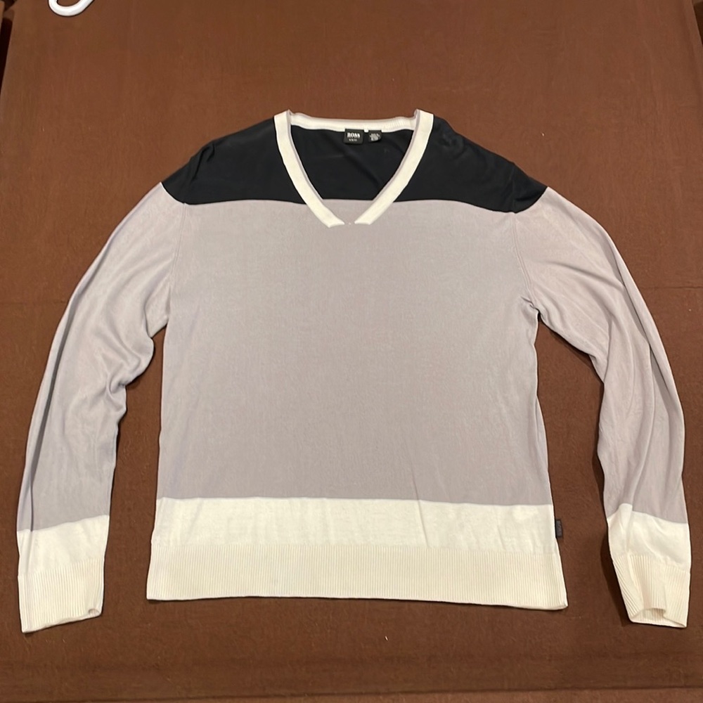 Hugo Boss V-Neck Sweater - Black, Gray, and Cream